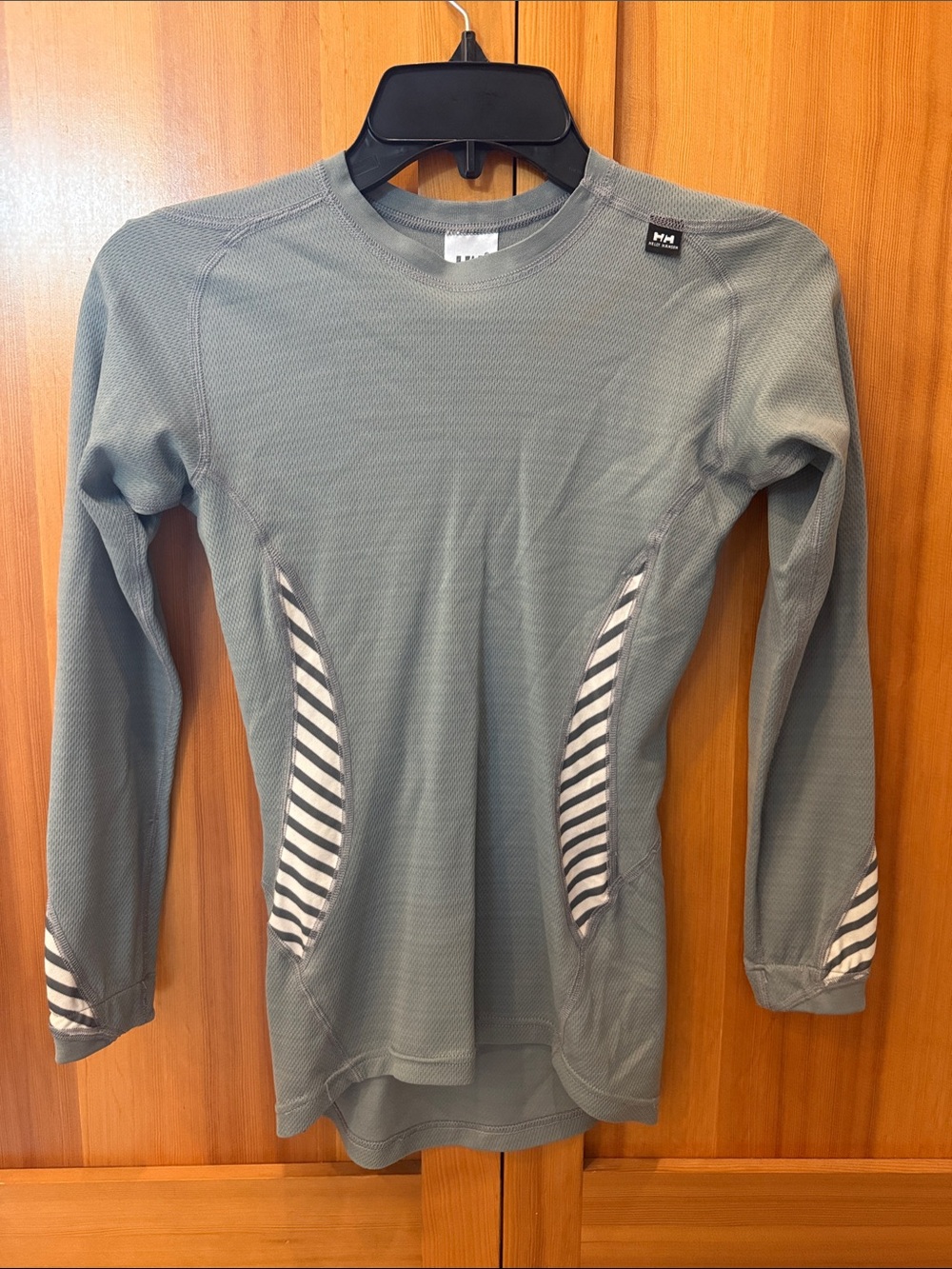 Helly Hansen Sage Green Long Sleeve Base Layer with White Stripe Insets